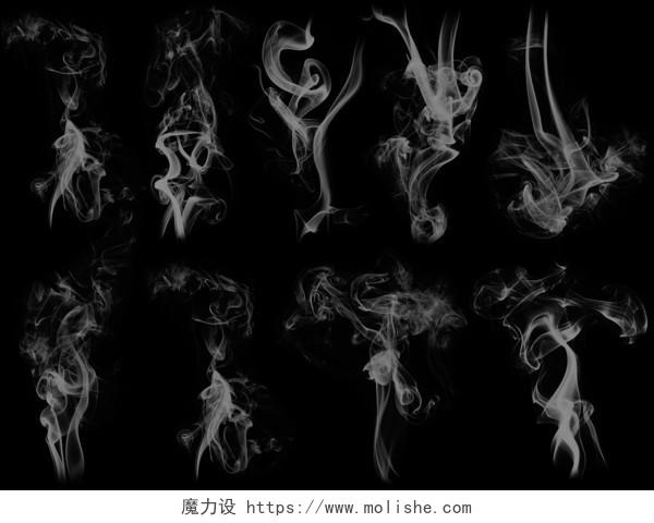灰色朦胧烟雾一缕一缕的烟雾套图禁止吸烟PNG素材卡通白色烟雾元素